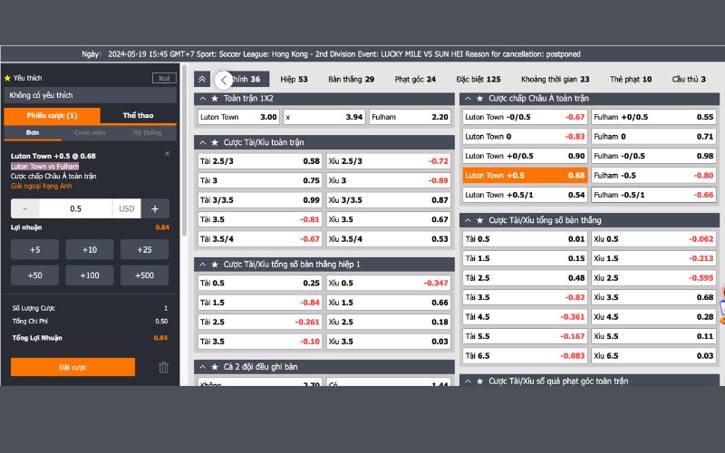 Kèo chấp 0.5